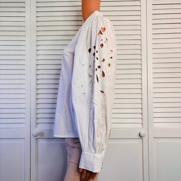 MUCHE & MUCHETTE White Lois Cutwork Button Down Blouse Size Small Medium - Picture 5 of 10